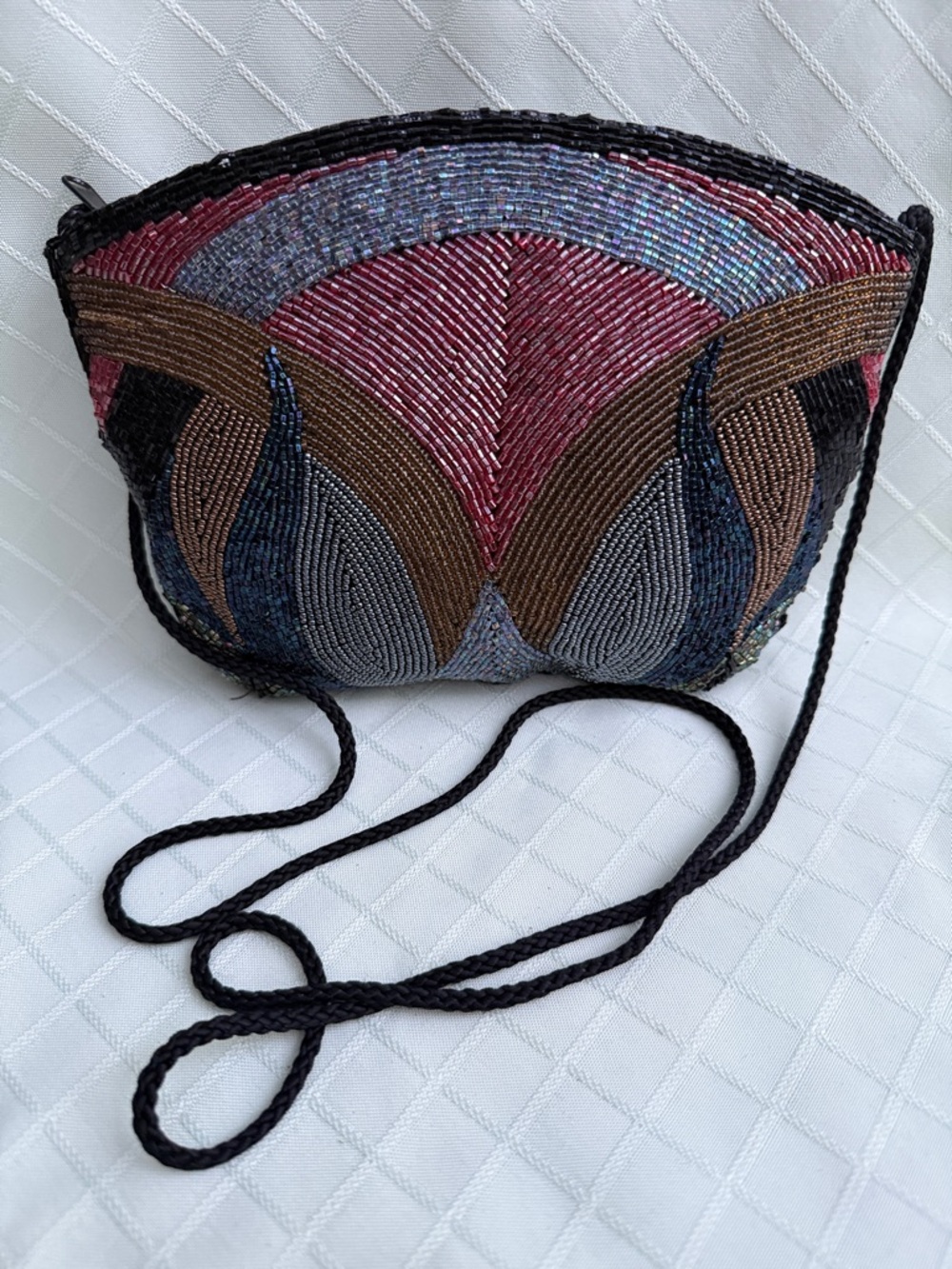 Vintage All Beaded Multicolor Crossbody Bag - Pink, Bronze & Blue